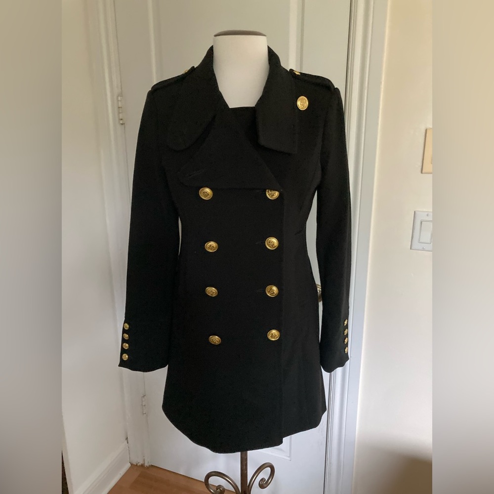 XXI BLACK DOUBLE BREASTED PEA COAT WITH GOLD BUTTONS